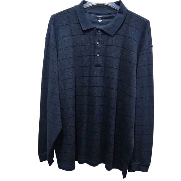 Van Heusen Studio Blue w/Big Black Checks Men's Sweater Polo-Style Shirt 2XLT - Picture 1 of 5